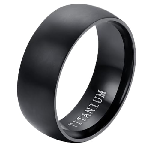 Flongo   Anillo de titanio de titanio para boda, San Valentín, compromiso anillas, anchos, 8 mm, color negro, talla opcional, clásico, pulido, regalo para hombre, Titanio, sin piedra