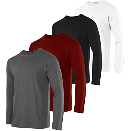 Kit com 4 Camisetas Masculinas Básicas Manga Longa Slim Fitness - 1 Vinho - 1 Branco - 1 Cinza - 1 P