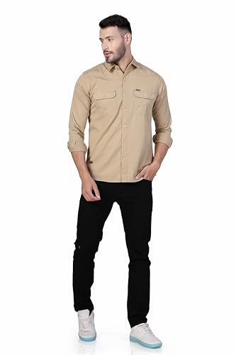 Image of Men's Cotton Twill Utility Shirt | Full Sleeve Button-Down Casual Shirt | Dual Chest Pockets | Comfortable Regular Fit | Everyday Wear