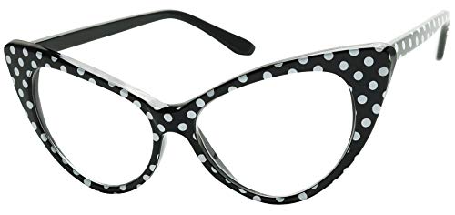 ShadyVEU High Pointed Polka Dot Cat Eye Glasses Clear Non Prescription Lens Lolita 50s Greaser Retro Sunglasses