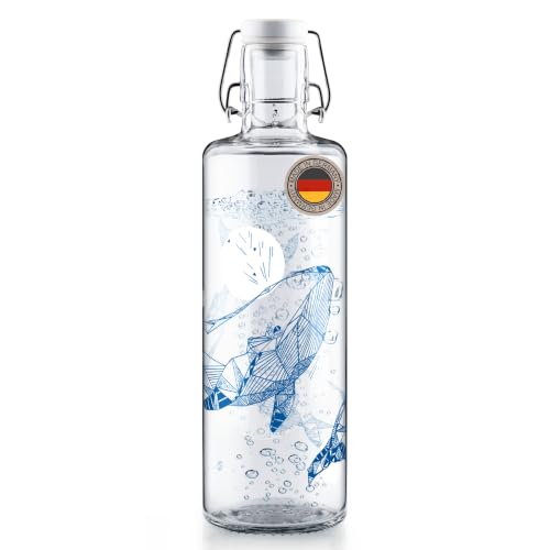 soulbottles Glas-Trinkflasche 1 L Souldiver • Wasserflasche mit Walmotiv...