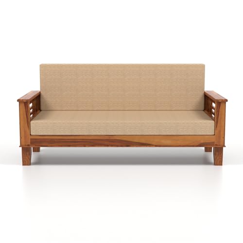 Image of PS Decor Sheesham Wood 3 Seater Sheesham Wood Honey Finish Sofa Cum Bed for Living Room (Brown, Honey Finish) 3-Person Sofa