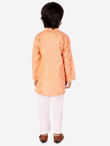 Image of superminis Boys Silver Foil Printed Kurta, Round Collar, Full Sleeves With White Pyjama Cotton Kurta Set