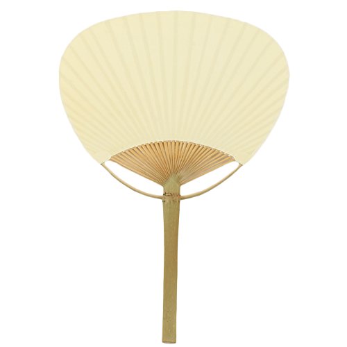 Koyal Wholesale Ivory Paper Paddle Fans with Handles in Bulk 48-Pack for Wedding Favors, Events, Summer, Props (48-Pack, Ivory)