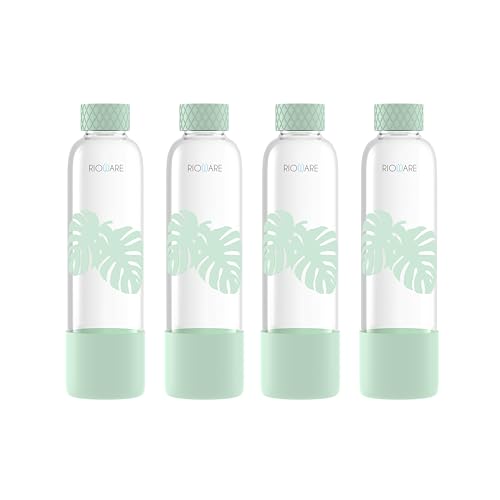 Image of Rioware Purifa Pro Borosilicate Glass Water Bottle With Silicon Sleeve (750Ml) | Airtight Lid | Leak Proof | Silicon Cap | Fridge Water Bottles For Home, Office & Gym -Pack Of 04(Green)