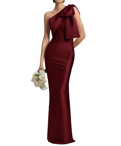 One Shoulder Prom Dresses 2025 Satin Long Bridesmaid Dress with Bow Elegant Mermaid Formal Evening Gowns