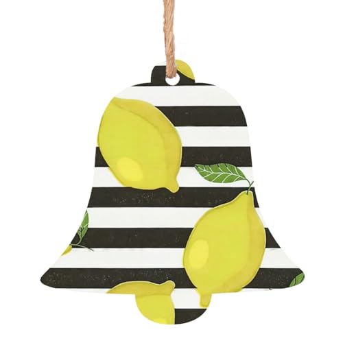 Decorazioni per albero di Natale in legno con strisce blu e limone, stile rustico da appendere con corde di iuta