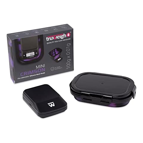 Truweigh Mini Crimson Digital Scale - (100g x 0.01g Black/Purple) -Digital Kitchen Scale with Bowl - Digital Travel Scale - Portable Food Scale - Meal Prep Weight Scale - Digital Gram Scale Cover