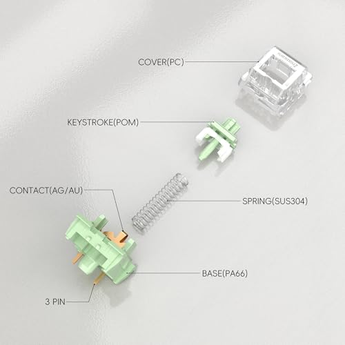 Image of ZhouWang Jasmine Green Switch,3 Pin Replacement Pre-Lubricated Dustproof Clicky Keyboards Switch,Suitable clickers for 3D Prints and MX Mechanical Keyboard(108Pcs)