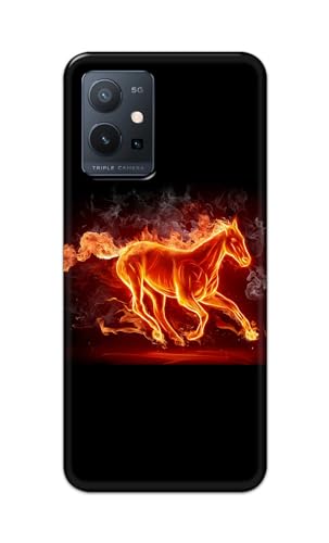 Image of Plastic Printfidaa Printed Hard Back Cover Case For Vivo T1 5G Back Cover (Fiery Horse) -112, Multicolor