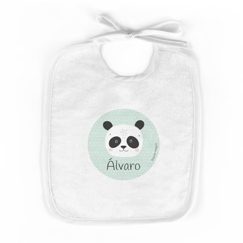 SAQUITOMAGICO Babero Infantil Personalizado con Nombre y DiseñoRegalo Nacimiento (oso panda)