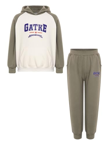 Image of YiZYiF Kids Boys Fleece Lined Sweatshirts Outfit Long Raglan Sleeves Hoodie And Jogger Pants Activewear Set