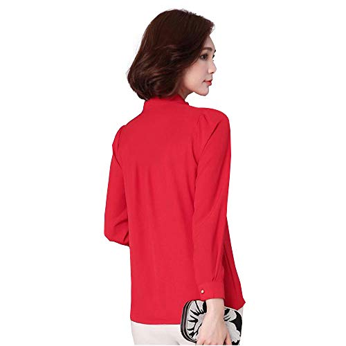 Image of Alaine Women Blouse Long Sleeve Office Lady Shirt Women Tops (Red, Small)