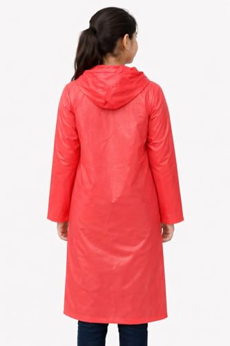Image of Nephar Kids Boys & Girls Waterproof Hooded Raincoat | Long Length PVC Rain Wear Jacket | Lightweight Full Sleeve Button Closure Monsoon Coat