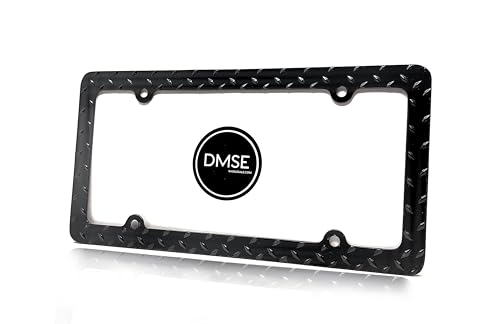 DMSE Heavy Duty Metal Diamond Plate Plated License Plate Frame Cool Decorative Design for Any Vehicle (Black)