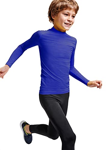 Camiseta Térmica Manga Larga | Niño | Tejido técnico Profesional | Transpirable | Unisex (Azul Royal, 12)