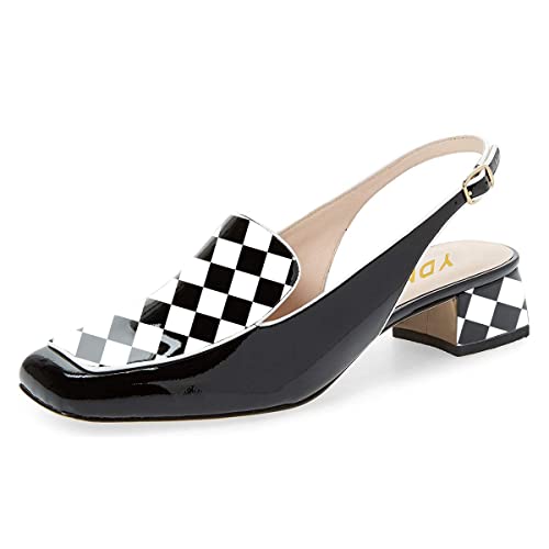 Image of YDN Women Closed Square Toe Block Low Heels Slingback Formal Loafer Dressy Shoes Office Lady Pump Size 4-15 US