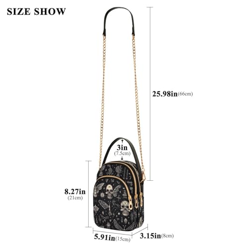 ALAZA Quilted Crossbody Bags for Women,Skull Bat Women's Crossbody Handbags Small Travel Purses Phone Bag3