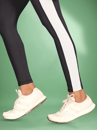 Image of Women's Polyester Blend Yoga Pants with High Rise Waist Stretch Fit Design Side Patti Slim Fit Style and Standard Length | Workout Track Pants | Joggers for GymRunning | Sports Top