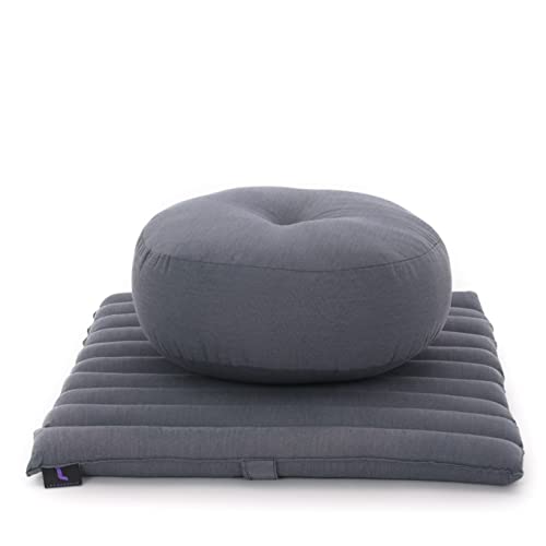 LEEWADEE Set de meditación Mini - Cojín de Yoga Zafu y colchoneta de meditación Zabuton, Asiento tailandés de kapok ecológico, Set de 2, Antracita Cover