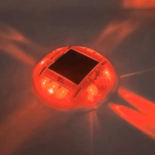 Image of Epyz Solar Road Stud Reflector Light Outdoor Waterproof, IP68, 10 Red LED Deck Lights for Driveway, Dock, Stairs, Sidewalk, Yard, Round, Pack of 1