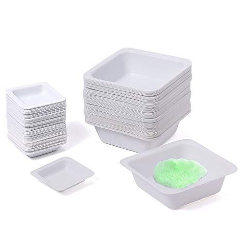 Young4Us CLP-ZH-100 7Ml 100Ml Weigh Boat Set, 100 Pack Small & Large Lab Weighing Dishes For Measuring, Storing, Mixing Powders & Liquids With Easy Pour Design Disposable Mini Plastic Square Dish Scale Tray cover