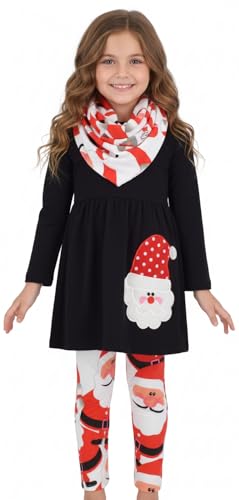 Image of Unique Baby Girls Kids Toddler 3pc Outfit Set Long Sleeve Stretch Tunic Top Leggings and Scarf
