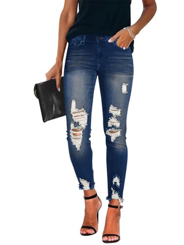 Women's Jeans Butt Lift Comfy Stretchy Ripped Skinny Mid Waist Destroyed Denim Pants (Pack of 2)2