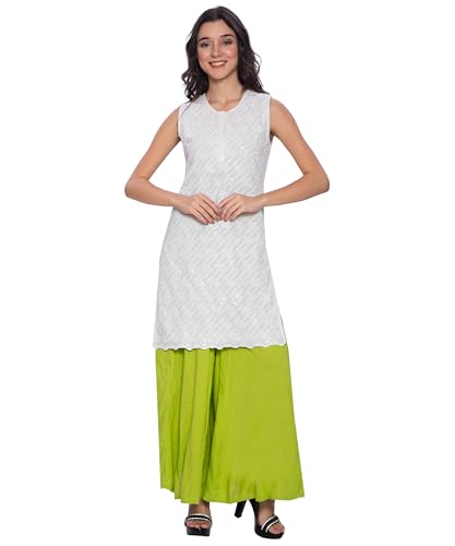 Image of TNQ Palazzo Pants for Women Rayon Full Flared Free Size | for Any Kurti | Ethnic Or Casual Wear (IN, Alpha, 2XL, Lime Green)