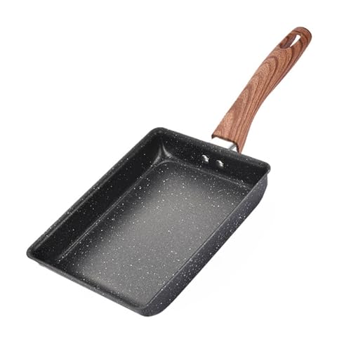 lvifloae Non Stick Griddle Pan Flat Griddle Pan for Stove Top Thick Egg Yaki Maiyaki Omelette Household Flat Breakfast Pan Flat Griddle Pan with Wood Handle (B1)