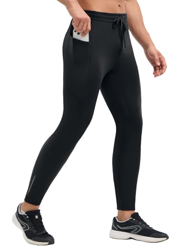 baleaf Men's Fleece Lined Running Tights Thermal Leggings for Men Cold Weather Compression Pants Zipper Pockets Stretch Cycling Gear Hiking Workout Black L