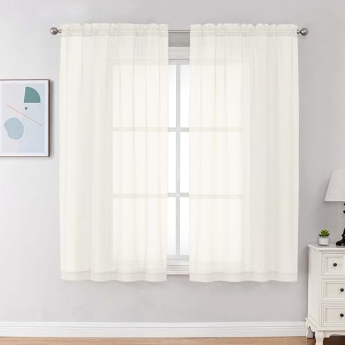 Image of Chyhomenyc Ivory Sheer Curtains 68 Inch Length, Light Filtering Solid Color Bedroom Window Sheer Curtain Panels, Elegant Curtains & Drapes for Living Room, 42Wx68L, 2 Panels