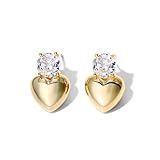 Pendientes pequeños de corazón de oro para mujeres y niñas, de plata de ley, con bisel de circonita cúbica, aretes de corazón gruesos y modernos para San Valentín, cumpleaños, boda, promesa, regalos