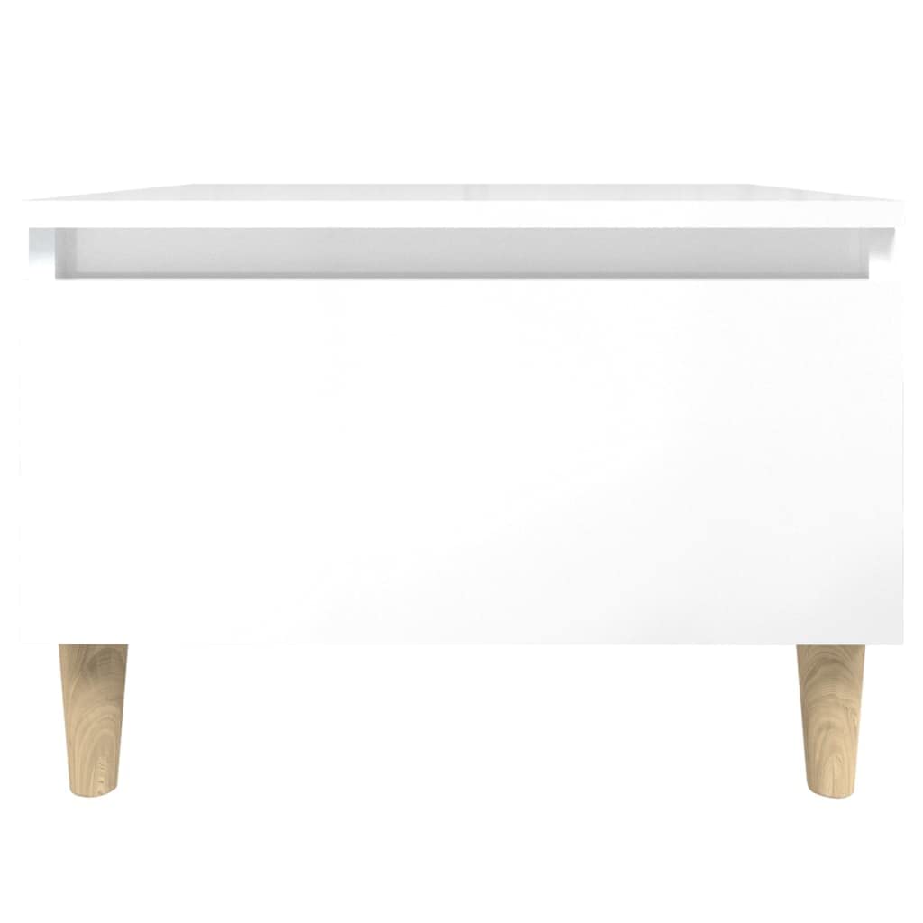 Table d appoint Blanc brillant 50x46x35 cm Bois ingénierie petite table salon moderne scandinave avec tiroir rangement pieds en bois massif meuble d appoint lampe pour salon chambre salle de séjour