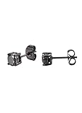 Stainless Steel Round Cut Black Cubic Zirconia Stud Earrings With Push Backings, By Regetta Jewelry