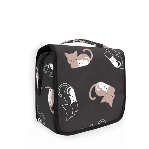 SoreSore トラベルポーチ ねこ 子猫 ブラック 黒 おもしろ トイレタリーバッグ 化粧ポーチ 旅行 吊り下げ 洗面具入れ バスルームポーチ 小物整理 収納 ポーチ 大容量 出張 おしゃれ かわいい コンパクト 軽量 持ち運び便利 フック付き