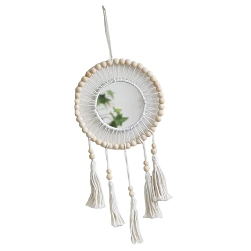 DABAIXIONG Handcrafts - Tapices de espejo con marco de cuentas de madera tejidas con flecos, para colgar en la pared, para decoración del hogar y dormitorio
