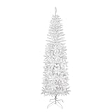 7 Feet Hinged Slim Pencil Artificial Fir Christmas Tree with Foldable Metal Stand,550 Tips,White