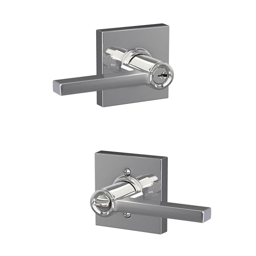 Image of SCHLAGE Latitude Keyed Entry Door Handle, Reversible, Bright Chrome | Keyed entry lever door handle with turn-button lock, Easy to install, Certified security & durability, Universal fit, 2 keys