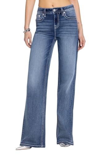 Miss Me Women's Maya Logo Faux Flap Pockets High-Rise Wide Leg Jeans2