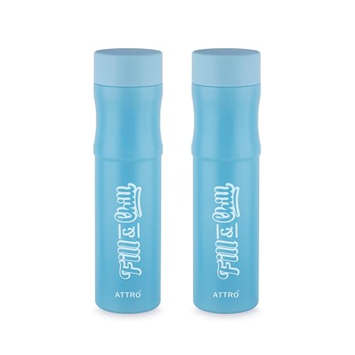 Image of ATTRO Crazy 1000ml Water Bottle - Round Plastic Fridge Bottle - Airtight, Leak-Proof, BPA-Free, Freezer Safe Durable & Lightweight - Set of 2 Blue - Ideal for Home & Office