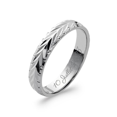 Bague alliance mixte argent 925/000 rhodié anneau gravé géométrique avec écrin