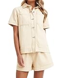 MATERIAL: Made with high-quality denim fabric, this summer suit offers a soft and comfortable feel, the material is wear-resistant and breathable to wear. The loose fit design is suitable for most figures FEATURES: TOP: Collared style, Contrast tobac...