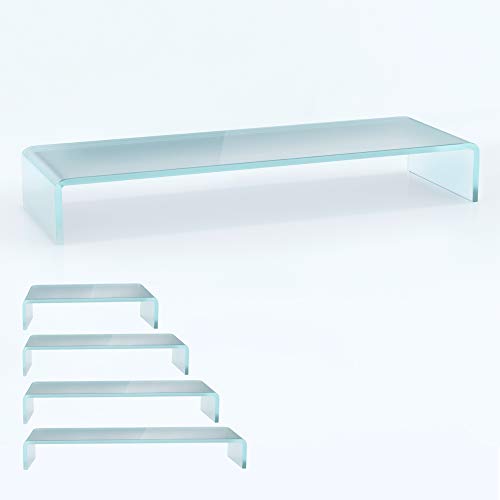 bijon TV Aufsatz Glas Bildschirm-Erhöhung | PC Monitor-Erhöhung, Schreibtisch-Aufsatz für Laptop | (B/T/H) 900x300x130mm - Satin