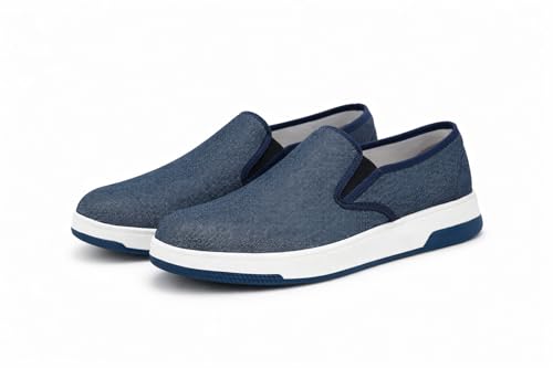 Image of Marswalk Men's Casual Slip-On Shoes, Blue Canvas, Breathable, Lightweight, Rubber Sole