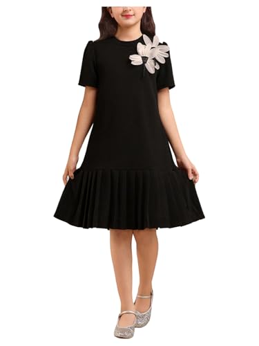 Floerns Girl's 3D Floral Appliques Ruffle Dress Short Sleeve Flounce A Line Dresses