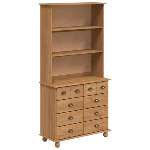 Mhdvray Buffet Vaisselier Hutch ASKIM en Bois de Pin Massif Cire de Miel, Meuble de Rangement pour Salle à Manger avec 8 Tiroirs et Étagères, Style...