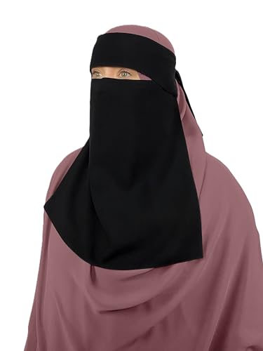 Premium 1 Layer Chiffon Niqab with Back Tying Cord Breathable Face Veil, One Size