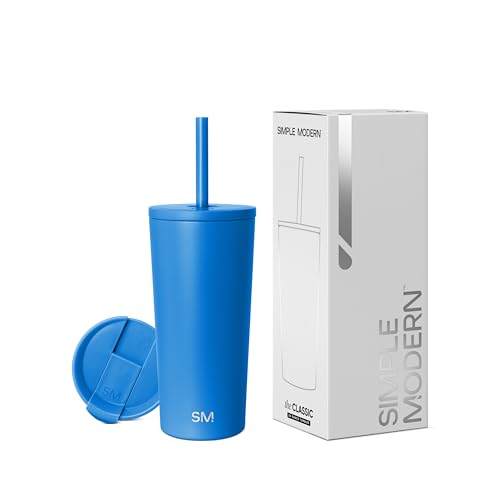 Image of Simple Modern Insulated Tumbler with Lid and Straw | Iced Coffee Cup Reusable Stainless Steel Water Bottle Travel Mug | Gifts for Women Men Her Him | Classic Collection | 20oz | Supersonic Blue