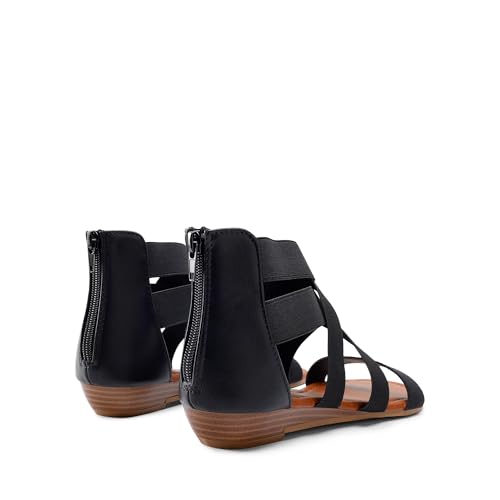 DREAM PAIRS Women's Elastic Ankle Strap Low Wedges Sandals3